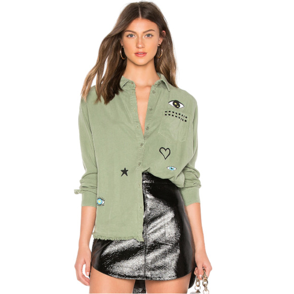 Lauren Moshi Tops - LAUREN MOSHI Sloan Eye Heart Printed Button Down Long Sleeve Top Pine Green XS